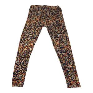 LulaRoe LLR Blue Mustard Yellow Cream Pattern Leggings Size TC 12-18